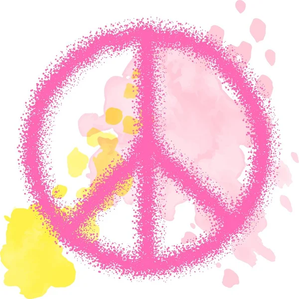 Peace Hippie Symbol über buntem Hintergrund. Freiheit, Spiritualität, Okkultismus, Textilkunst. Vektor-Illustration für T-Shirt-Druck über Vektor-Aquarell, Kreide, Pastell Textur Hintergrund. — Stockvektor