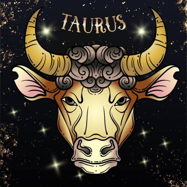 Güzel çizgi sanat telkari Zodiac. Vintage arka planda siyah işareti. Zarif mücevher dövmesi. Kazınmış burç sembolü. Hat yazısı ile mistik çizim Doodle. Toros