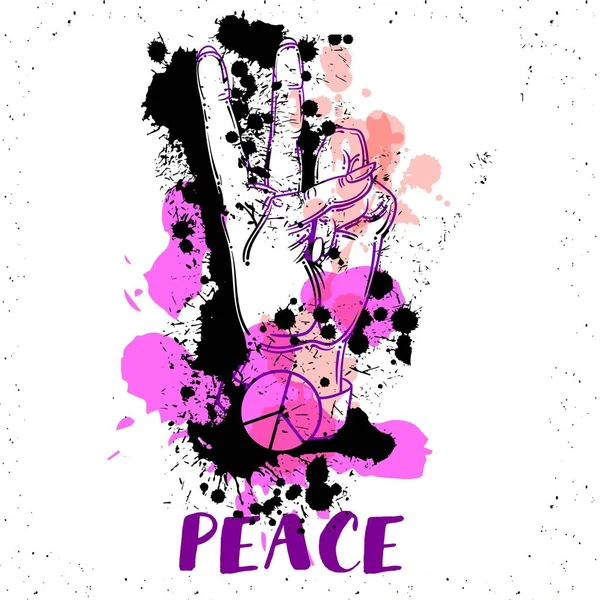 Main humaine avec la paix et le geste d'amour - Vecteur — Image vectorielle