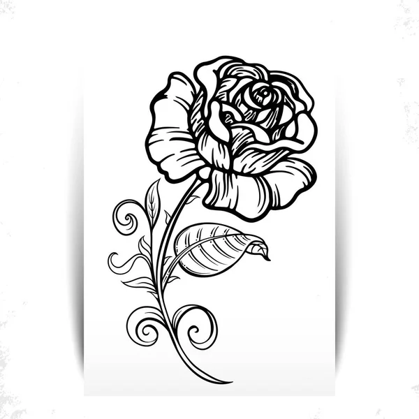 Magnifique flotteur monochrome rose noir et blanc isolé sur fond. Dessiné à la main. tatouage design, carte de vœux et invitation du mariage, anniversaire, Saint Valentin et autres vacances — Image vectorielle