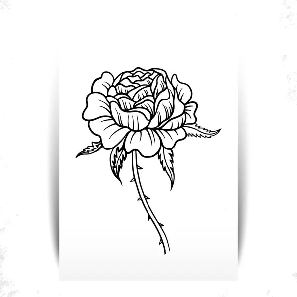 Mooie monochroom zwart-wit Rose flover teken geïsoleerd op achtergrond. Hand getekende. ontwerp Tattoo, wenskaart en uitnodiging van de bruiloft, verjaardag, Valentijnsdag en andere vakantie — Stockvector