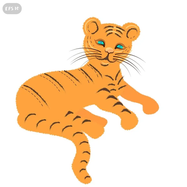 Διάνυσμα χαριτωμένο τίγρη ευτυχισμένη απομονώνονται σε λευκό φόντο — Διανυσματικό Αρχείο