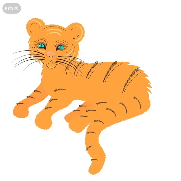 Vector schattig gelukkig Tiger geïsoleerd op witte achtergrond Vectorbeelden