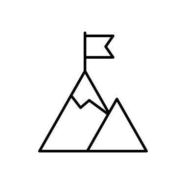 Motivasyon simgesi. Yönetimden. İki dağ ve tepesinde bir bayrak. Rapor ve web simgeleri için uygun. Ofis, ekip, analiz. Tasarım biçimi.