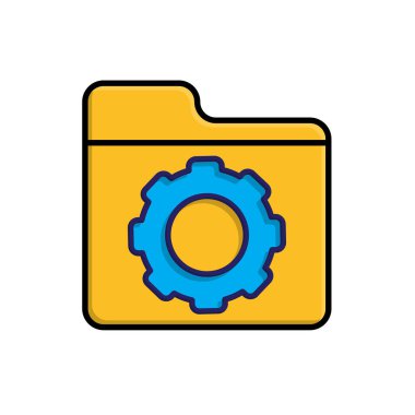 Project management icon. Management. Folder symbol with gear in the center. Office, team, analysis. Isometric design style.