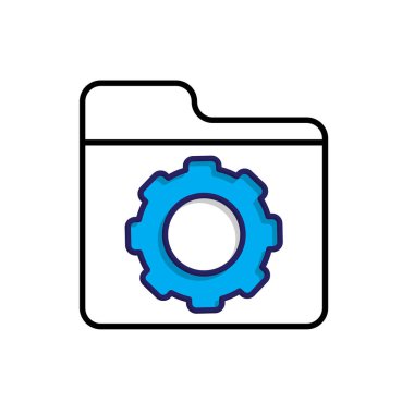 Project management icon. Management. Folder symbol with gear in the center. Office, team, analysis. mixed design style.