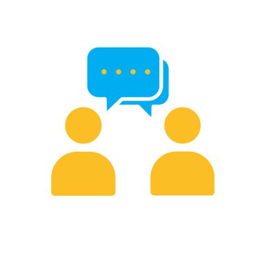 İletişim simgeleri. Yönetimden. Sohbet mesajı olan iki siluet. Ofis, takım, analiz. düz tasarım biçimi.