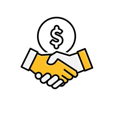 İşbirliği simgesi. Yönetimden. Tokalaşma ve bir dolar işareti yukarıda. Ofis, çözümler, analiz. karışık tasarım biçimi.