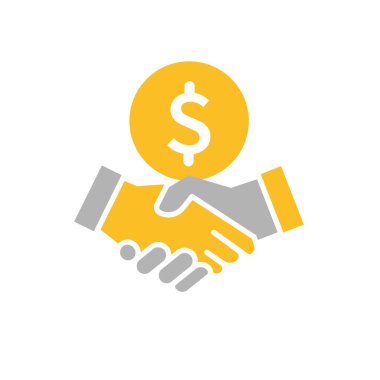 İşbirliği simgesi. Yönetimden. Tokalaşma ve bir dolar işareti yukarıda. Ofis, çözümler, analiz. düz tasarım biçimi.