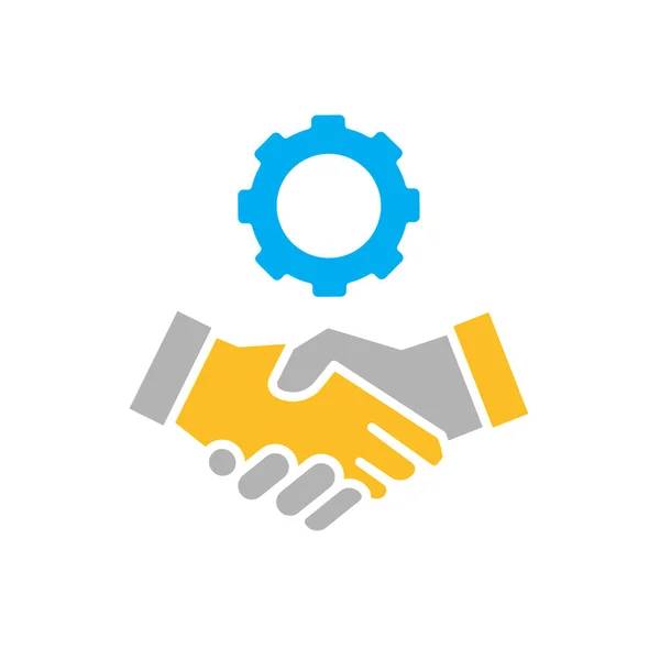 İşbirliği simgesi. Yönetimden. Yukarıdaki dişlilerle el sıkışıyoruz. Ofis, çözümler, analiz. düz tasarım biçimi.