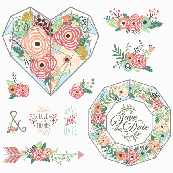 Flower Heart Elements Una Ilustración Vectorial Flower Heart Elements Perfecto — Vector de stock