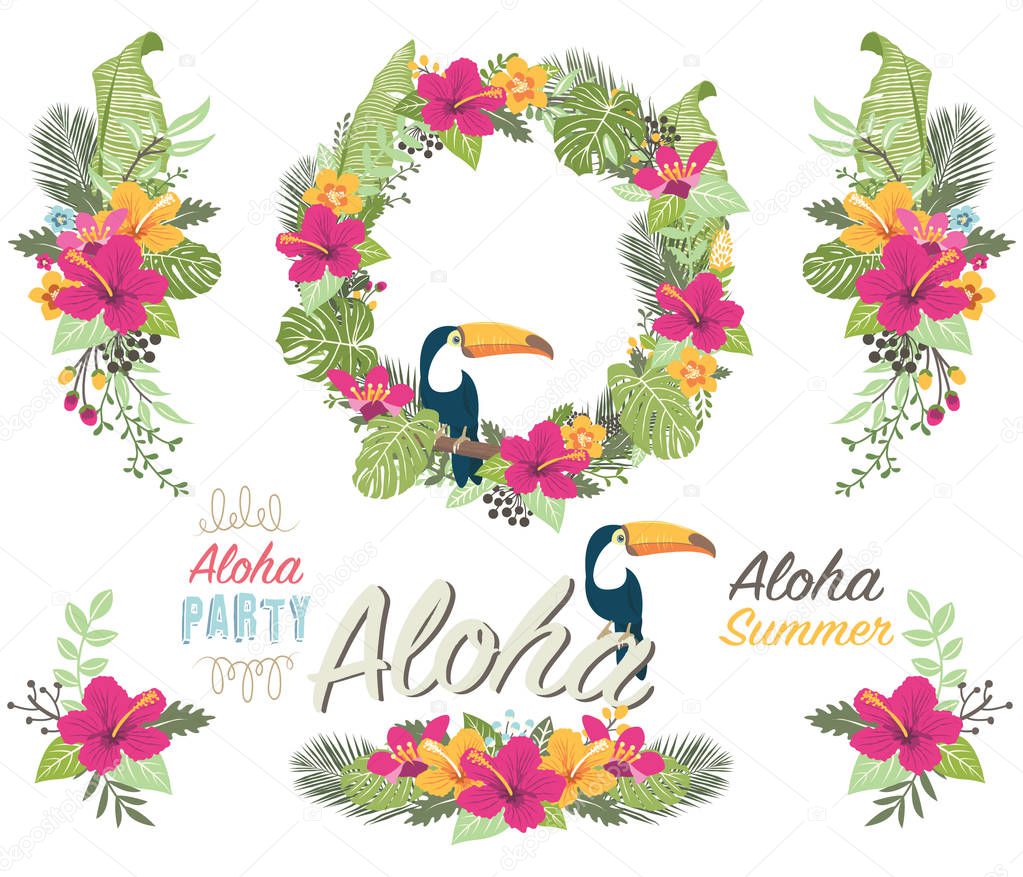 Tropicana Flower Collections - A vector illustration of Tropicana Flower Collections. Perfect for wedding, aloha, tropicana, holiday, celebration, greeting card, packaging and many more.