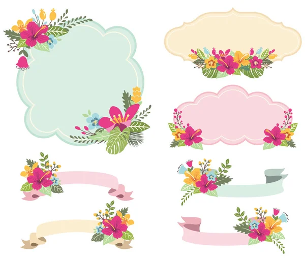 Aloha Floral Frames Set Vector Illustration Aloha Floral Frames Set — Stock Vector