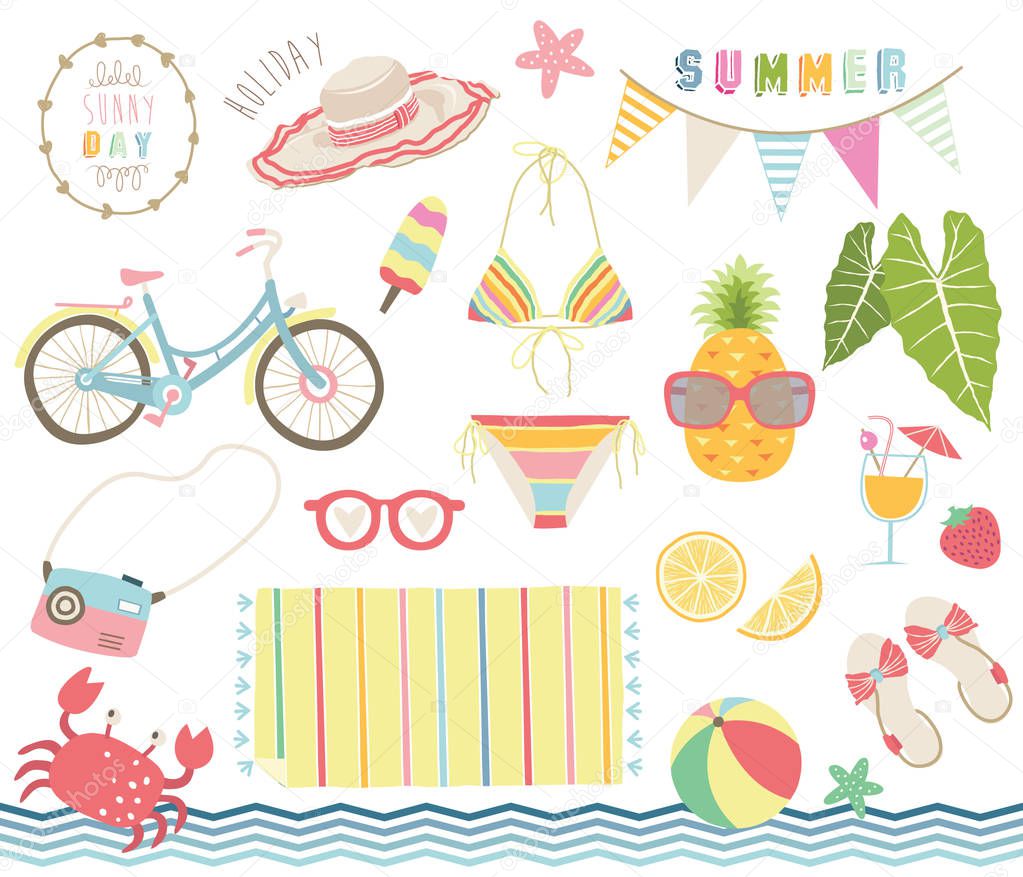 Summer Tropical Elements - A vector illustration of Summer Tropical Elements. Perfect for holiday, travel, tropical,summer, love, celebration, greeting card, packaging and many more.