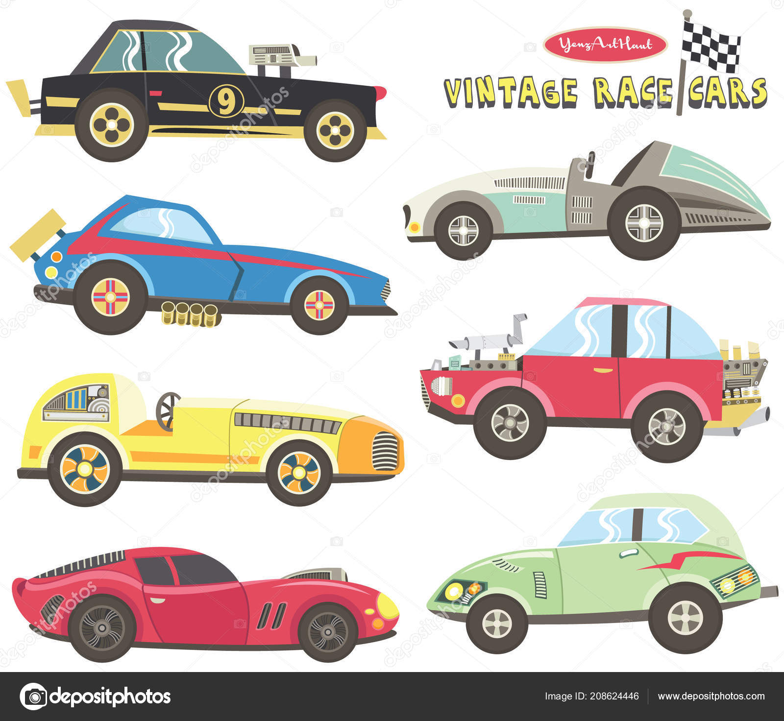 Vintage Race Car Collections Vector Illustration Vintage Race Car