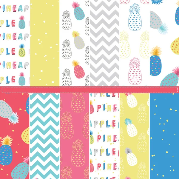 Summer Pineapple Digital Paper Collection Vector Illustration Summer Pineapple Digital — Stock Vector