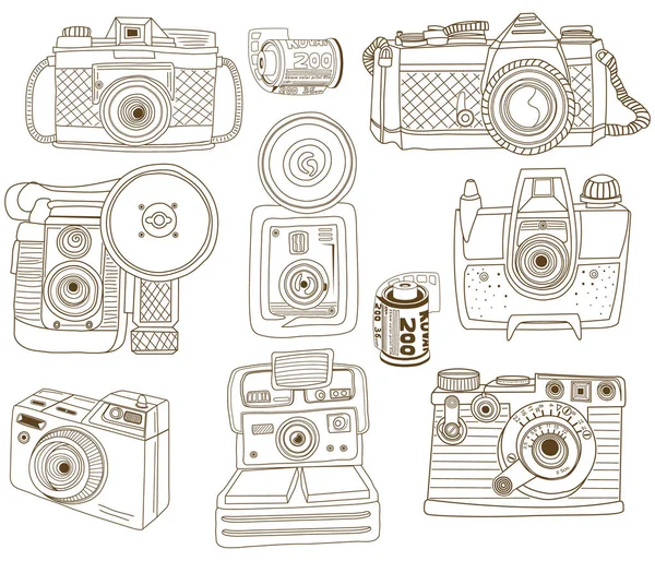 Vintage Doodle Camera Collecties Een Vectorillustratie Van Vintage Doodle Camera — Stockvector