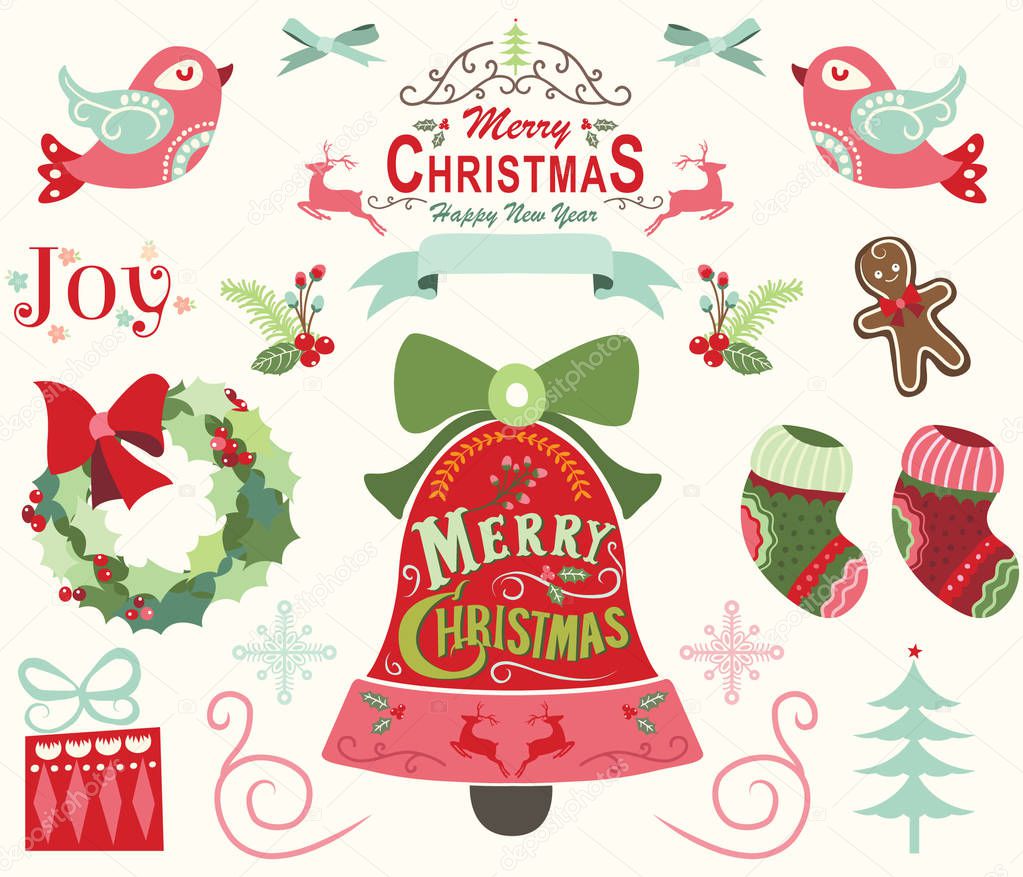 Merry Christmas Elements. A vector illustration of Merry Christmas Elements. Perfect for invitation, web design, scrapbooking, papers, card making, stationery, card and many more.