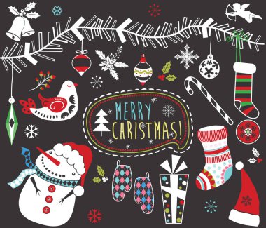 Kara tahta Noel öğeleri ayarlayın. Bir vektör çizim kara tahta Noel öğeleri ayarla. Davet, web tasarımı, scrapbooking, kağıtları, kart yapımı, ileti örneği, kartı ve daha birçok için mükemmel.