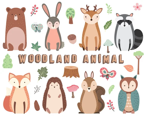 Woodland Animal Elements Set — Stockový vektor
