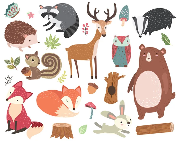 Cute Forest Animal Collections Set — Stock Vector