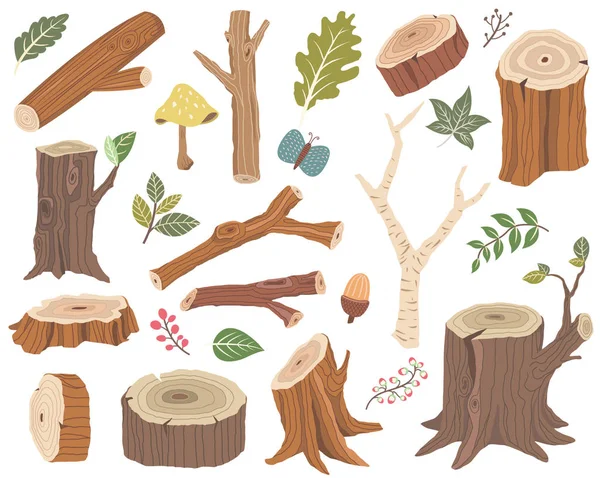 Природа Дерев Яні Елементи Колекції Набір — стоковий вектор