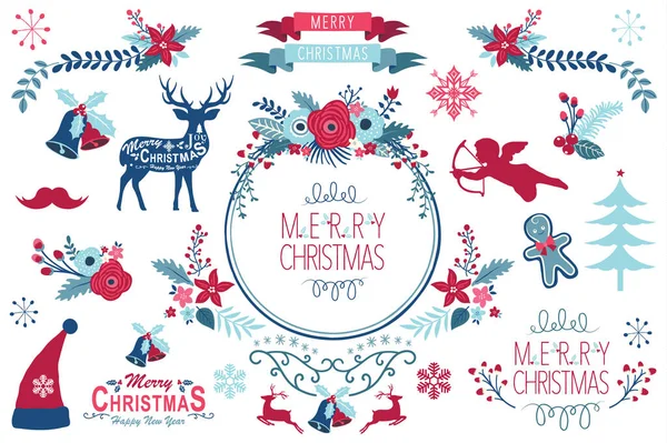 Christmas Flower Wreath Ontwerp Elementen — Stockvector