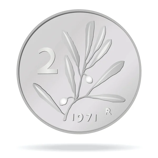 İtalya 'dan 2 lira. Bir İtalyan sikkesinin vektör çizimi. Beyaz arkaplanda bir madeni para