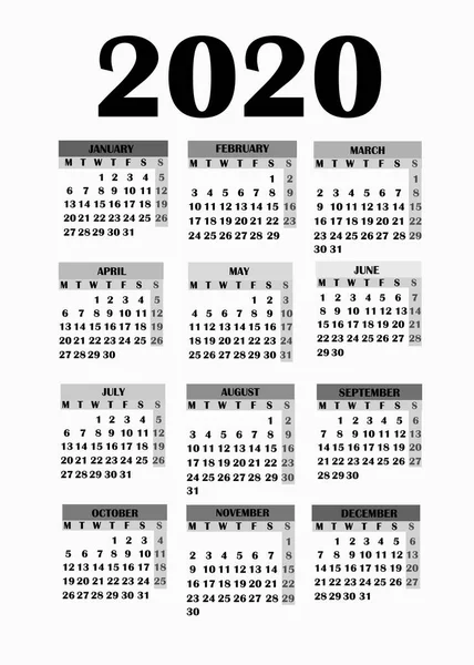 Diseño simple para el calendario 2020 . —  Fotos de Stock