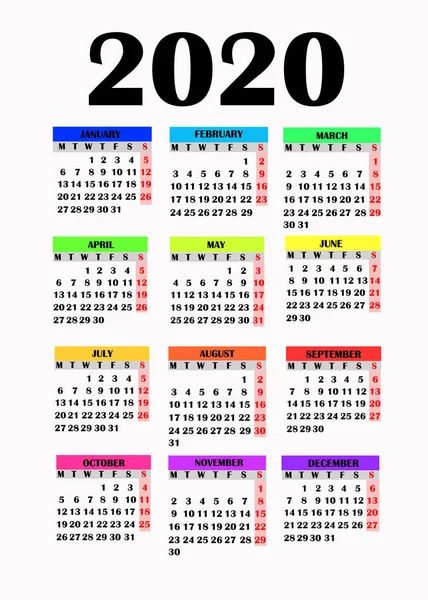 Diseño simple para el calendario 2020 . —  Fotos de Stock