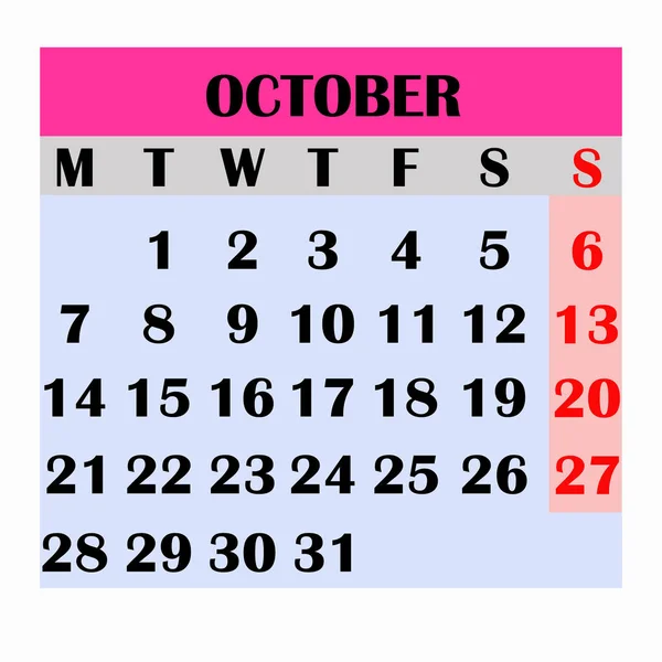 Calendar design month october 2019.