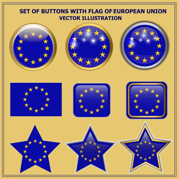 Juego de botones con bandera de la Unión Europea. Ilustración vectorial . — Vector de stock