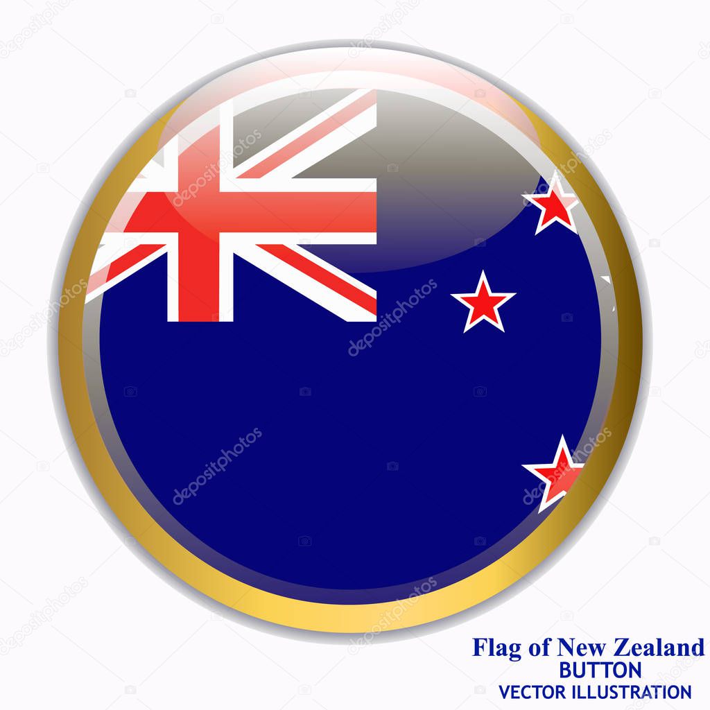 Button with flag of New Zealand. Vector.