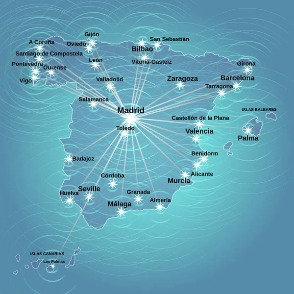 Map of Spain. Bright illustration with map. Spain map in blue colors.