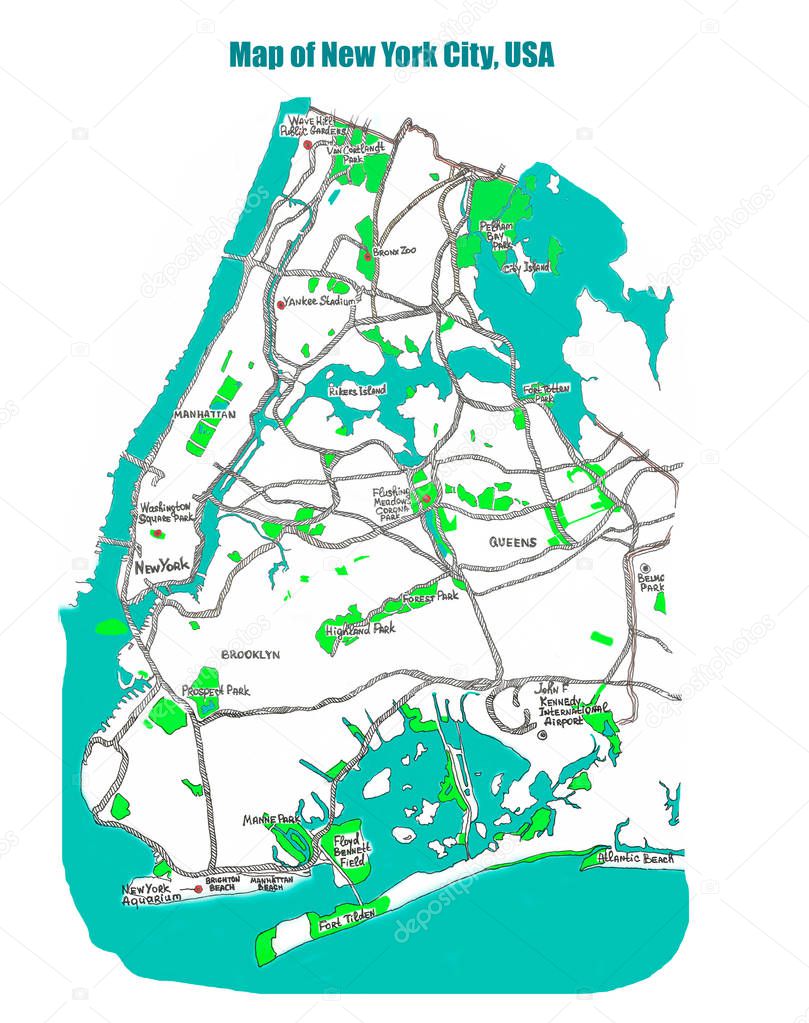 Map of New York city. Illustration.
