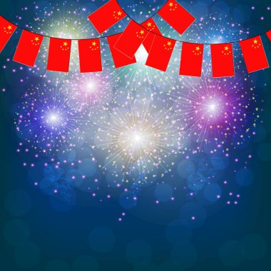 Bayraklar Çin ile havai fişek.