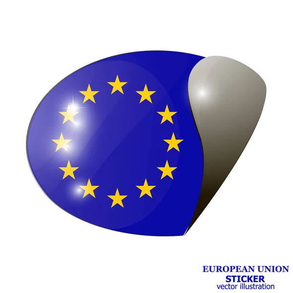 Pegatina brillante con bandera de la Unión Europea. Fondo del día de Europa feliz . — Vector de stock