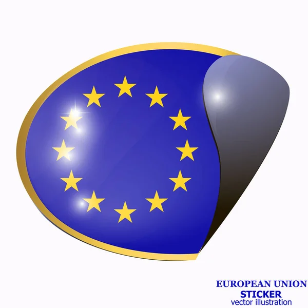 Pegatina brillante con bandera de la Unión Europea. Fondo del día de Europa feliz . — Vector de stock