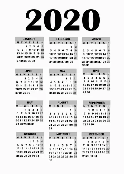 Diseño simple para el calendario 2020 . —  Fotos de Stock