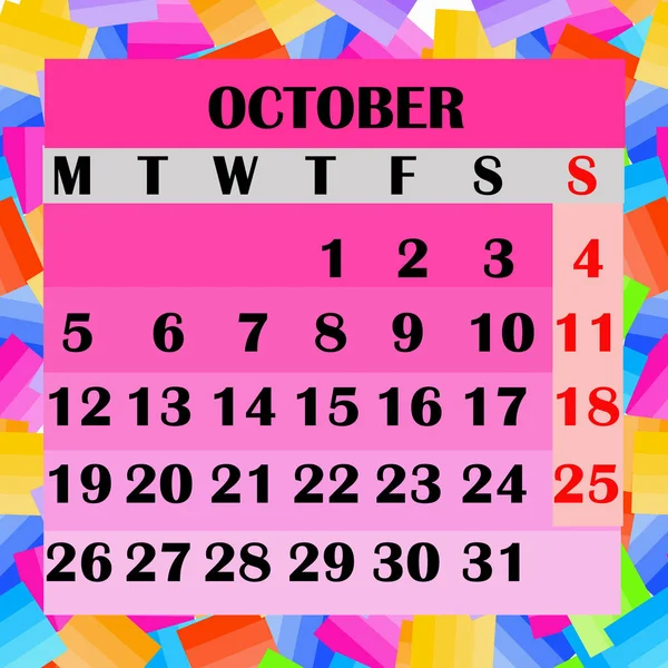 Calendar design month october 2020.