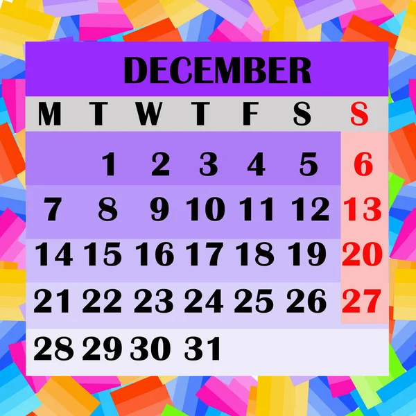 Calendar design month december 2020.