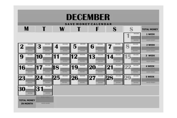 Calendar save money. Design month december 2019.
