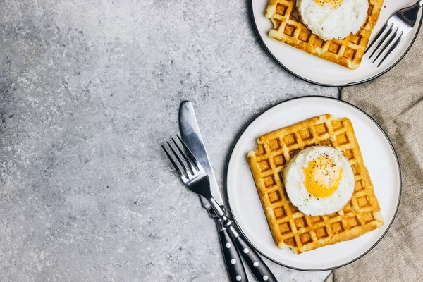 Savory waffles and fried eggs