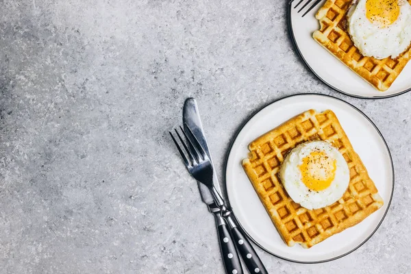 Savory waffles and fried eggs