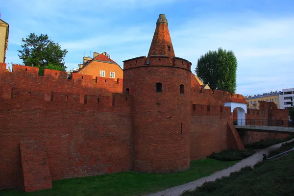 Varsovie Pologne Vieille Ville Barbican Élément Murs Défensifs Construits Dans — Photo