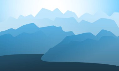 Vector peyzaj dağ zirvesi ufku seyahat illüstrasyon arka planı. Tatil ve ekstrem açık hava sporları sabah ya da akşam boyama konsepti tasarımı.