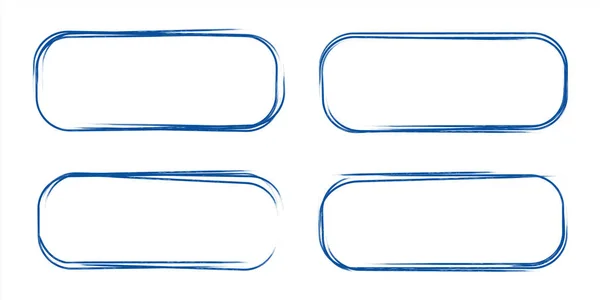 El çizimi grunge stili koyu mavi top kalem yuvarlak dikdörtgen karalamalar beyaz kağıt arka plan. Metin logosu veya simge seçimi soyut not çerçeve kavramı