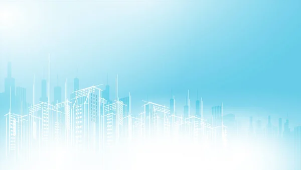 Modern vektör şehri gökdelen arka planı. Mimari işletme binası kopya şablon tasarımı.