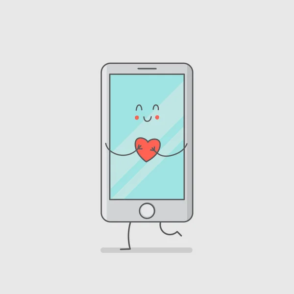 Smartphone Avec Coeur Sur Fond Gris — Image vectorielle