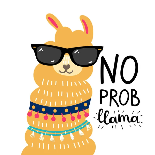 Kein Prob Lama Motivationszitat Lamas Mit Sonnenbrille Vektorillustration — Stockvektor